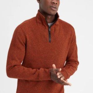 NWT BANANA REUBLIC SWEATER MARLED FLEECE HALF-ZIP